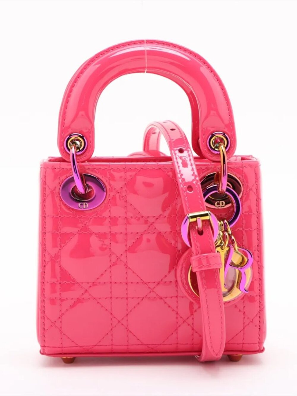 Christian Dior Micro Lady Dior Pink Patent Cannage 2-Way Bag